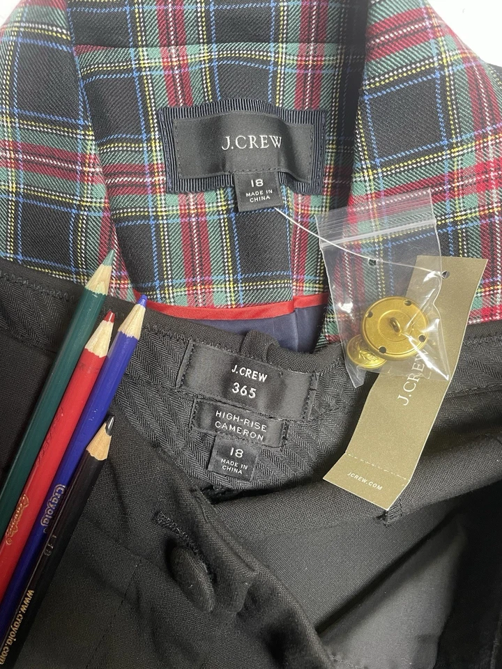 NOVO Terno Calça J Crew Tamanho 18 Conjunto de Duas Peças Bolsos Xadrez Tartan 365 Mistura de Lã - Imagem 2 de 4