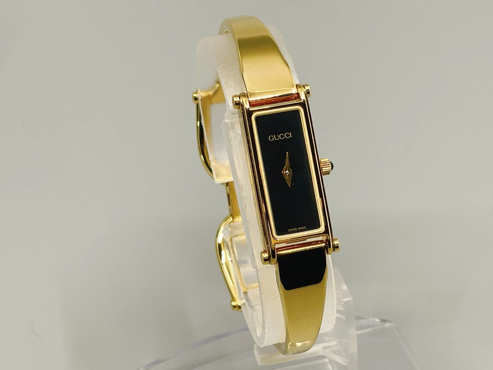 【Casi Como Nuevo con Caja】 Gucci 1500L 12mm Esfera Negra Oro Qz Para Mujer -Se envía desde EE. UU. Foto 4 de 4