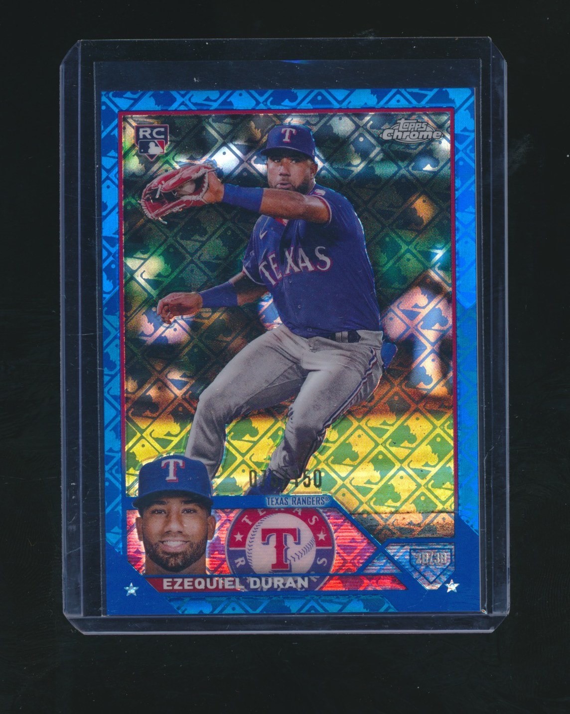 EZEQUIEL DURAN 2023 TOPPS CHROME BLUE LOGOFRACTOR RC PARALLEL 076/150 #36