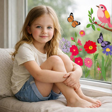93 Pcs Spring Window Clings - Easy to Apply  Remove Vinly Flower Window Deca...