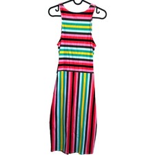 Express Womens Dress Medium Bright Multi Midi Knotted Stripe KEYHOLE BACK M $49