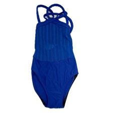 Honeycut Leotard Womens XS Blue Dance Gymnastics Mesh Striped Strappy Back