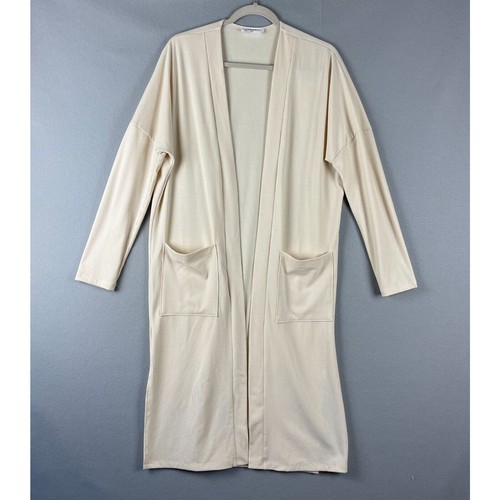 Carly Jean CJLA Long Cardigan Women Medium Ivory Minimalist CJs Favorite Ribbed