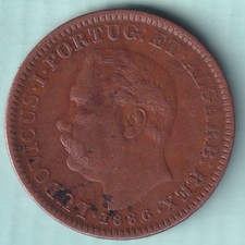 Portuguese india goa 1886 ludovicus i quarto de tanga rare copper coin