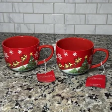 Set of 2 Peanuts Worldwide BIG 24oz Christmas Mug Snoopy Woodstock