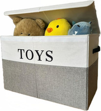 Large Toy Box, Collapsible Organizer Bin with Lid, Stylish Gray Chest for Kids,