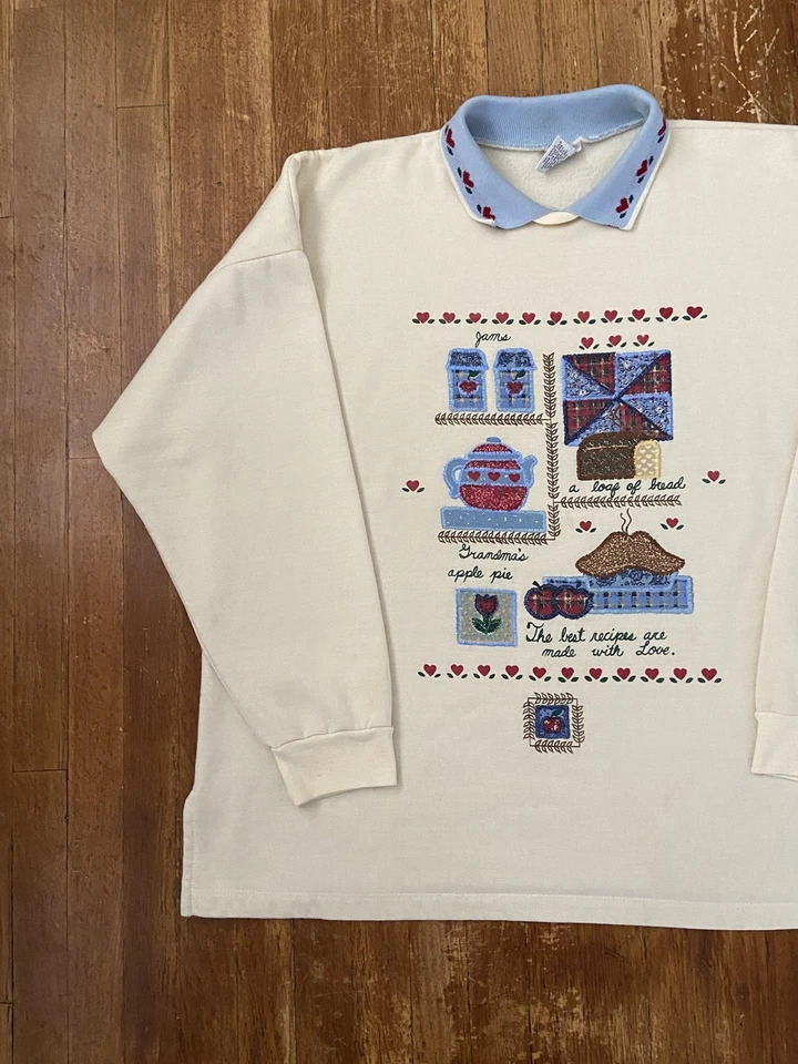 Vintage 90s Cottagecore Center Logo Graphic Collared Grandma Sweatshirt 2XL - Image 4 of 4
