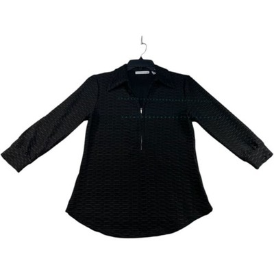 Notations Blouse Womens Size Small Petite SP Black Textured 3/4 Sleeve New