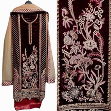 DK MAROON VELVET w EMBR  BROCADE INDIAN PAKISTANI LADIES SALWAR KAMEEZ SUIT SNJ