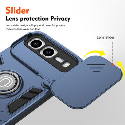 For Tecno Spark Go, Hybrid Armor Camera Slide Cover Ring Holder Magnetic Case