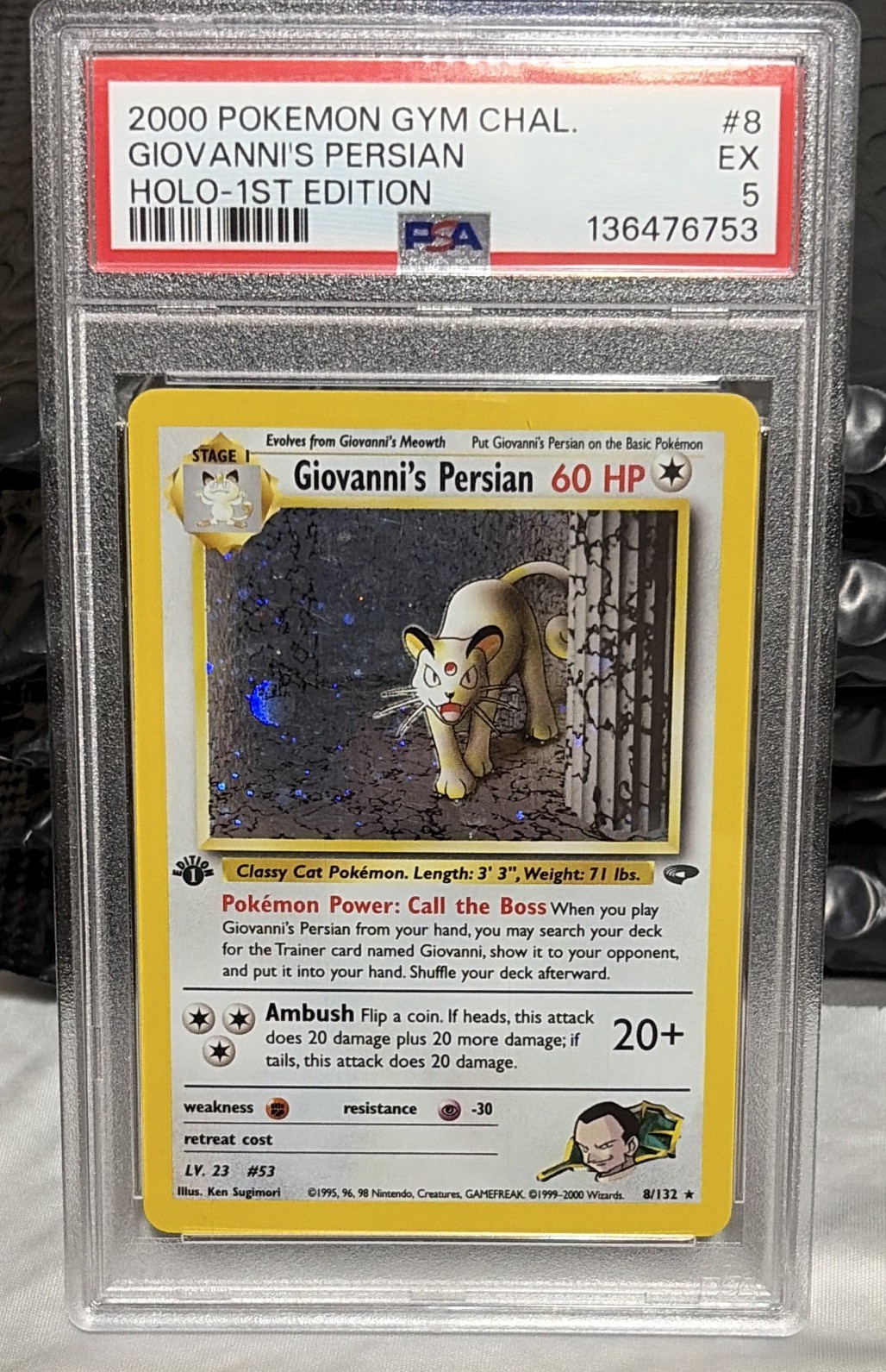 Giovanni's Persian 8/132 Gym Challenge 1st Edition Holo English 2000 PSA 5