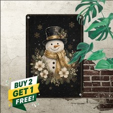 Snowman Winter Snowflakes Sign Retro Christmas Holiday Home Wall Metal Plaque