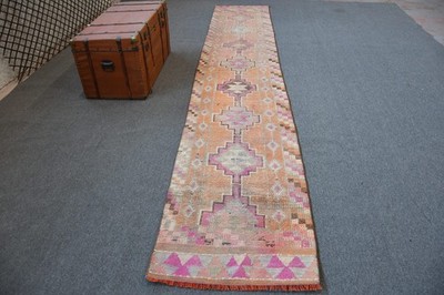 2,4x13,4 ft Turkish Vintage Rug, Runner Rug, Herki Orange Wool Rug