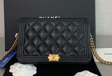 CHANEL Leboy Woc Calfskin Chain Shoulder bag Crossbody Black Gold Women Classic