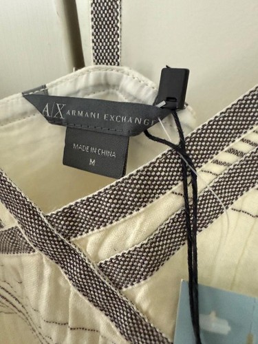 VINTAGE 2010 NWT AUTHENTIC ARMANI EXCHANGE A/X CREAM/GREY LINEN TOP UK M - Picture 10 of 16