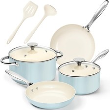 MICHELANGELO Ceramic Nonstick Cookware Set 8pcs Blue Pots Pans Induction Compati
