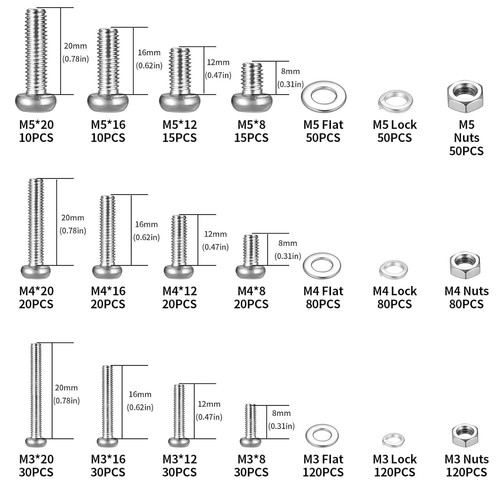 1000 tlg M3 M4 M5 Schrauben Set, Muttern und Schrauben Sortiment Set, Kreuz Rundkopf und - Bild 2 von 7