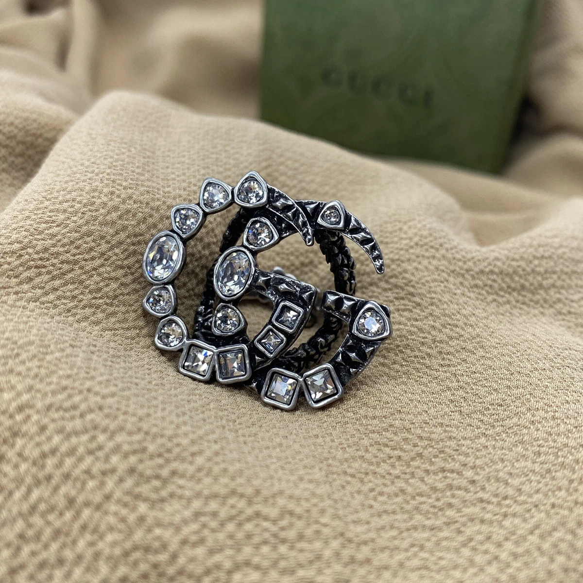 NEW Gucci Silver Marmont GG Ring with Crystals Size M 7.5 eBay