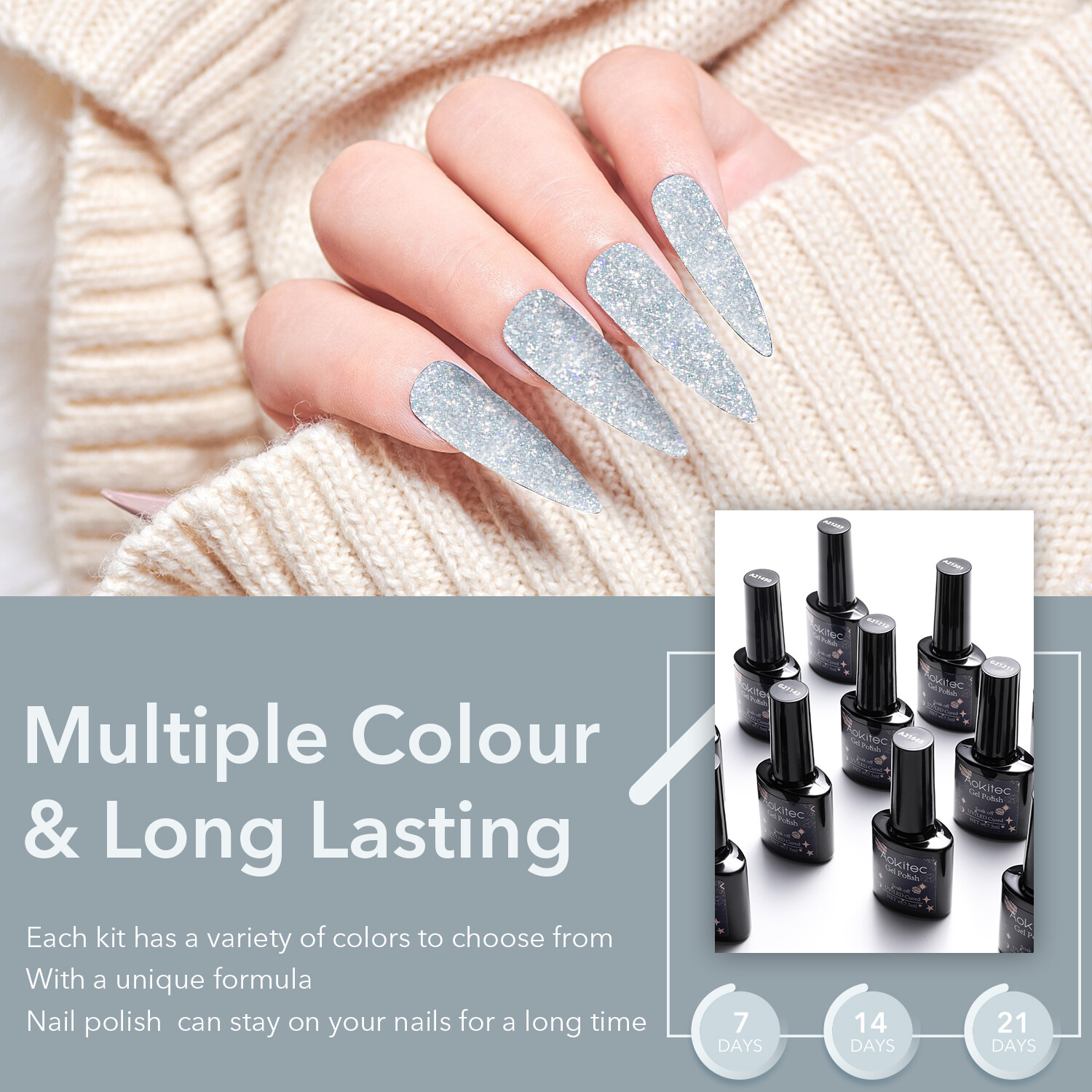 7.5ml Glitter Silver Nail Gel Polish Soak Off UV LED Top Coat Nail