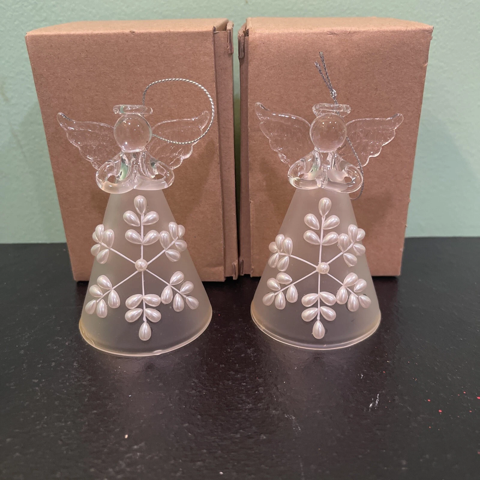 Vintage Bogo Glass Snow angels Ornament Set of 2
