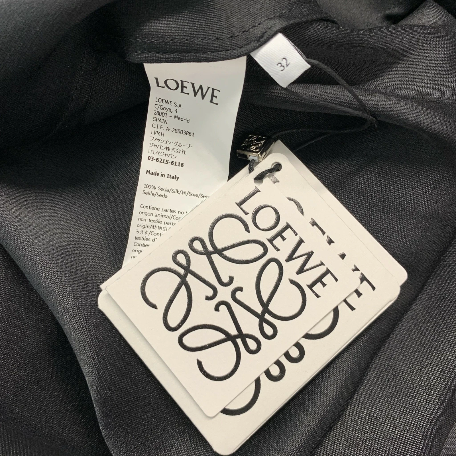 Abito camicia catena di seta oro nero Loewe taglia 0