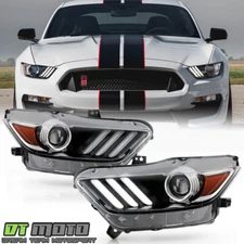 2015-2017 Ford Mustang HID/Xenon Type LED Tube Projector Headlight Headlamps Set