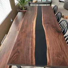 Black Epoxy Resin Coffee & Center Side Table top Live Edge Epoxy Table Furniture