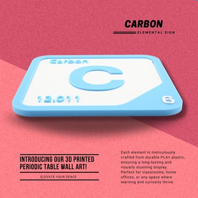 3D Printed Carbon Periodic Table Tile, Durable PLA+ with Adhesive Strip.