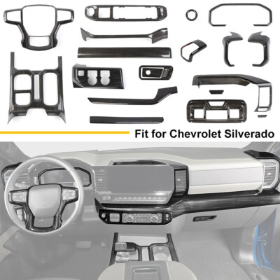 Black Wood 19x Full Set Interior Decoration Cover Trims Kit For Silverado 2022+