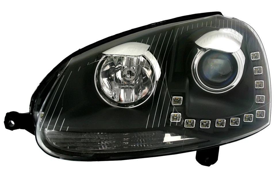 Scheinwerfer Set für VW Golf 5 + Jetta 3 in Schwarz mit LED Tagfahrlicht TFL DRL - Bild 3 von 4