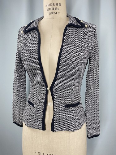 Designer cardigan jacket SIZE MEDIUM black white knit DUE PER DUE rayon Y2K - Picture 9 of 12