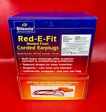 SILENCIO RED-E-IT MOLDED FOAM COREDED EARPLUGS 100 PAIR PER BOX 32dB