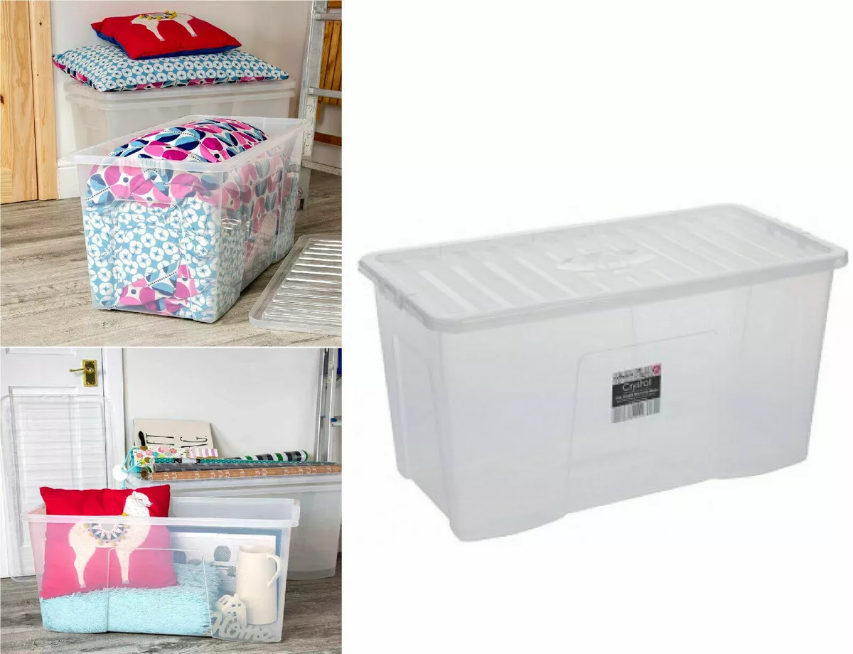 80L EXTRA LARGE PLASTIC H DUTY STORAGE BOX + LID + WHEELS OFFICE HOME  CONTAINER