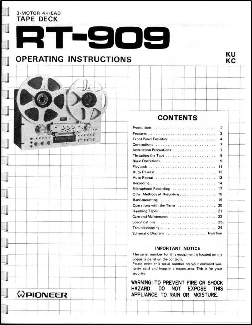 p様 オーダーページ Pioneer RT-909 Reel to Reel Tape Deck Owners Manual | eBay