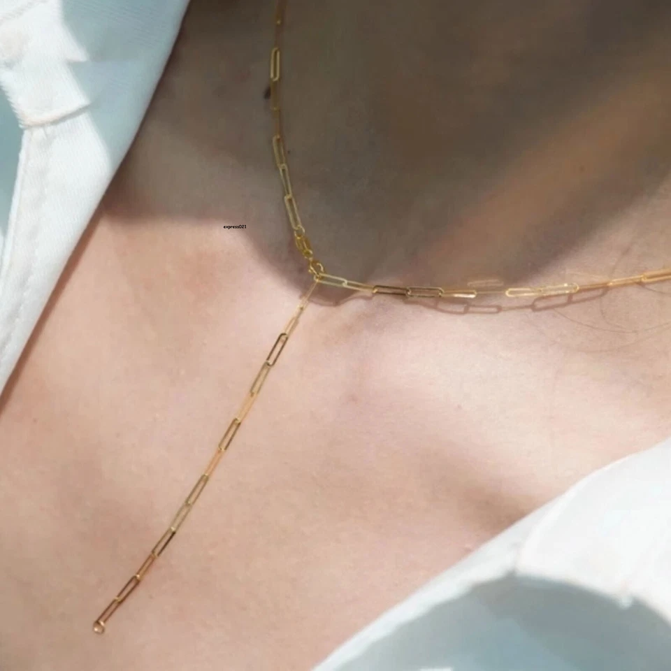 Collar de cadena de oro amarillo puro de 18 quilates con cable cuadrado delgado de 17,7 pulgadas/0,88 g Foto 4 de 4