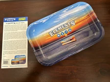 Elements Small Premium Metal Cigarette Rolling Tray Blue Logo Design 11” X 7”