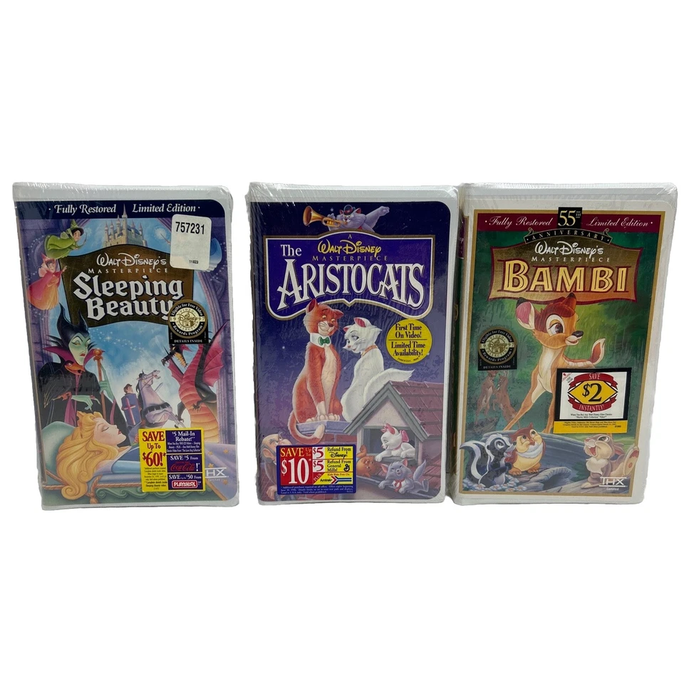 BRAND NEW DISNEY VHS LOT - BAMBI - THE ARISTOCATS - SLEEPING BEAUTY - VERY RARE - Image 2 of 4