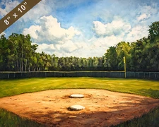 Baseball field with bases loaded oil painting 8x10 Print
