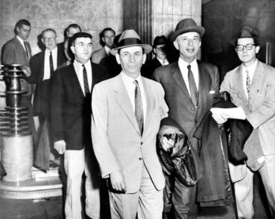 Underworld figure Meyer Lansky with his lawyer Morris Polankoff af .. Old Photo