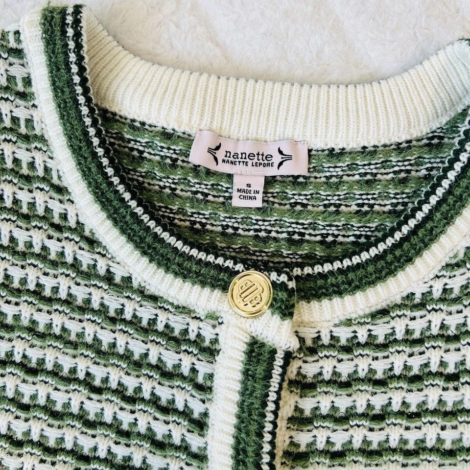 Cárdigan Nanette Lepore Tweed Mujer Talla Pequeña en Verde Acogedora Ropa de Invierno Elastizada Foto 4 de 4