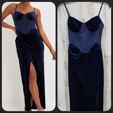 LULUS Alluring Icon Navy Blue Velvet Bustier Tulip Maxi Dress Size MEDIUM**NWOT*