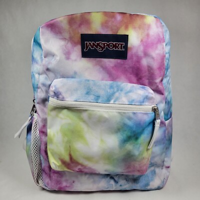 blue and white tie dye jansport backpack JanSport Superbreak Student Backpack Tie-Dye White Pink Blue EUC