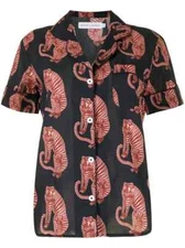 Desmond & Dempsey Sansindo navy pink tiger pajama top shirt organic cotton XS PJ