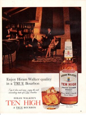 Vintage advertising print Alcohol Hiram Walker's Enjoy Quality in True Bourbon
