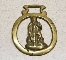 VINTAGE BRASS HORSE MEDALLION WARRIOR OR SOLDIER