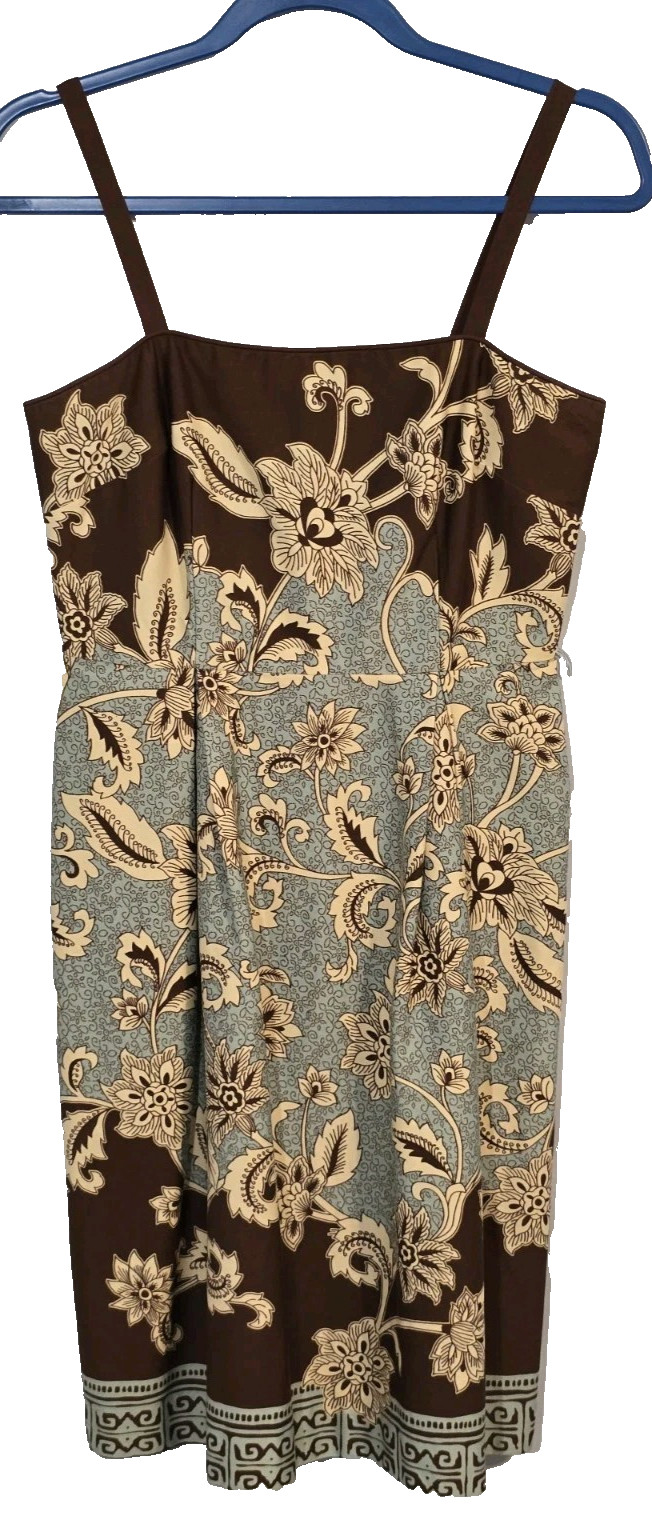 Jessica Howard Petite Women's Blue Brown Floral Tank Top Dress Size 6P Tropical
