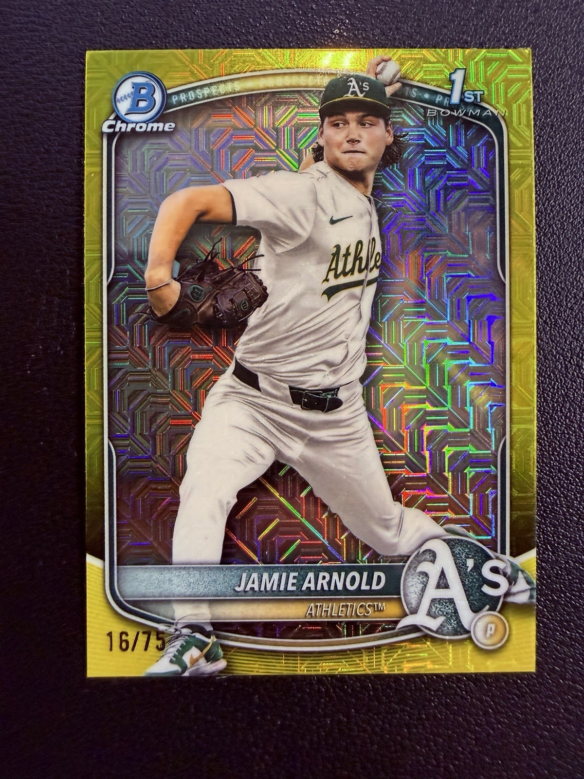 2025 Bowman Draft Jamie Arnold 1st Bowman Yellow Mojo 16/75 Oakland Athletics