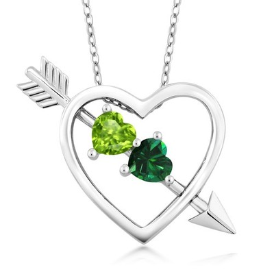 0.85 Ct Peridot Simulated Emerald 925 Sterling Silver Heart and Arrow Pendant