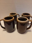 Vintage Hull Tall Coffee Mug/ Stein Chocolate Brown Drip Pottery 4 PCs 5"