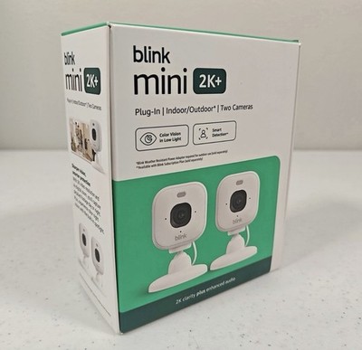 NEW 2 PACK Blink Mini 2k+ Cameras Indoor/Outdoor Plug-in 2K Video WHITE